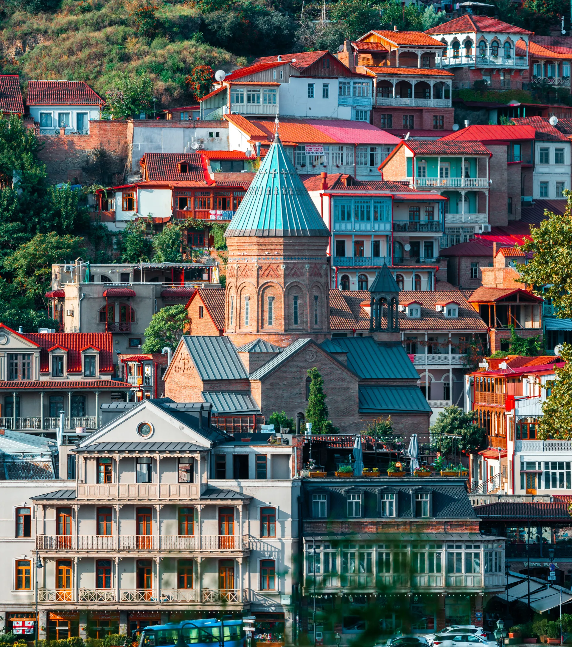 Tbilisi Old Town with historic houses and church rooftops in Georgia