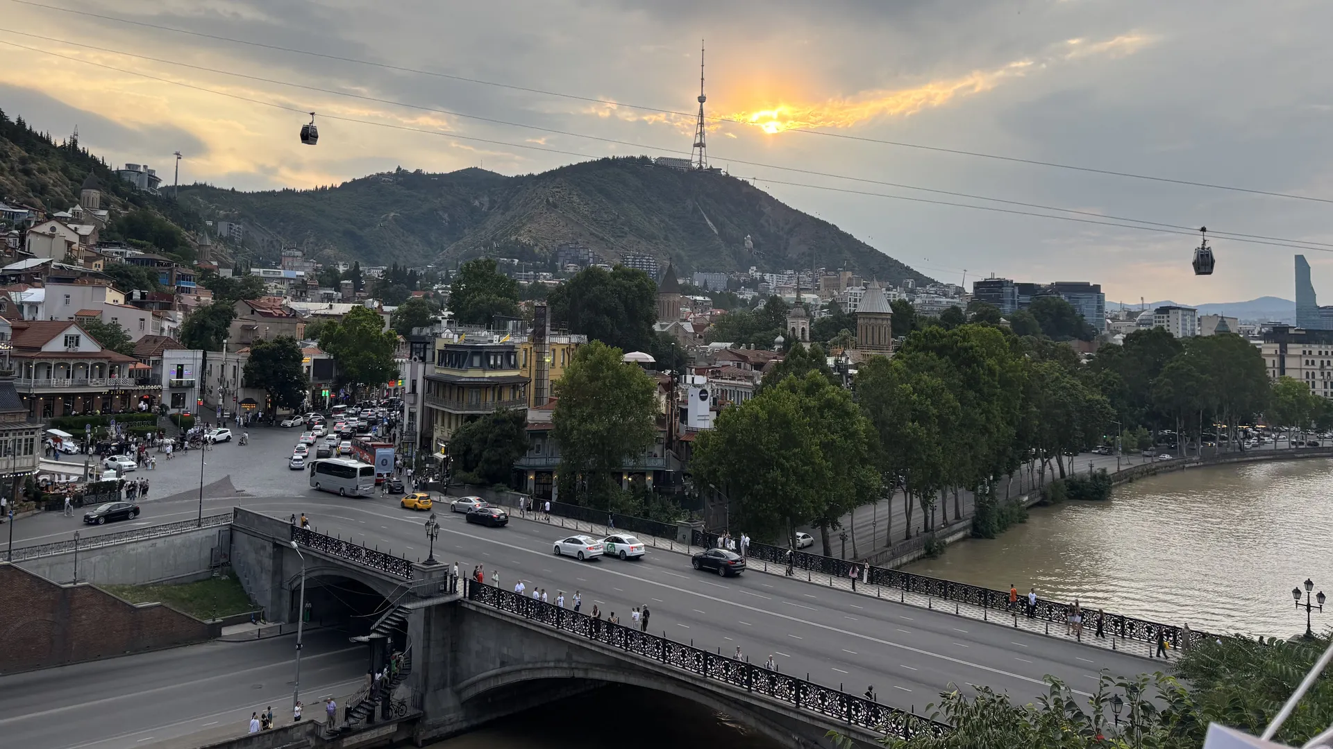 Bus and traffic in Tbilisi Old Town, Georgia