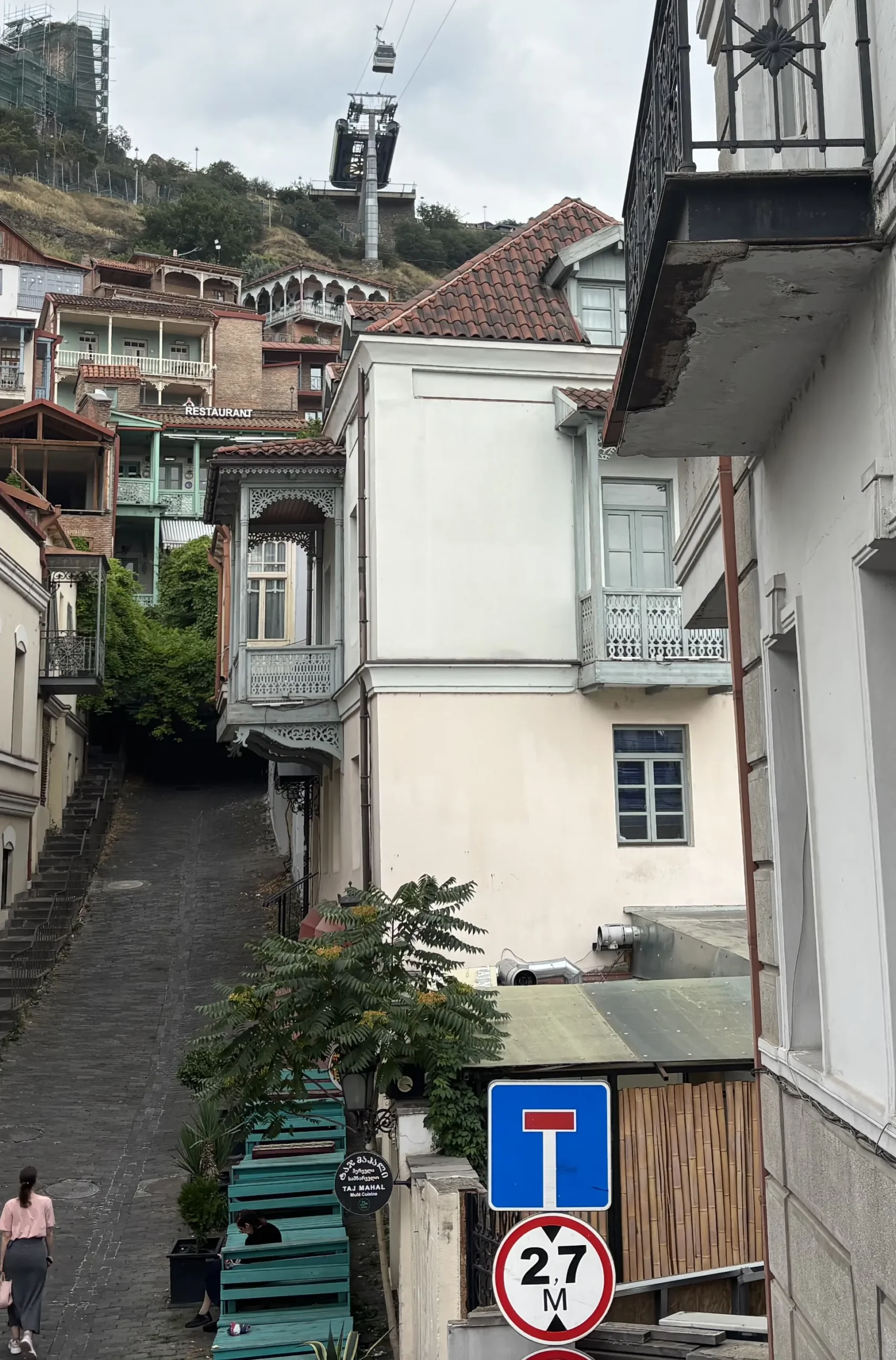 Narrow street and historic houses in Tbilisi Old Town