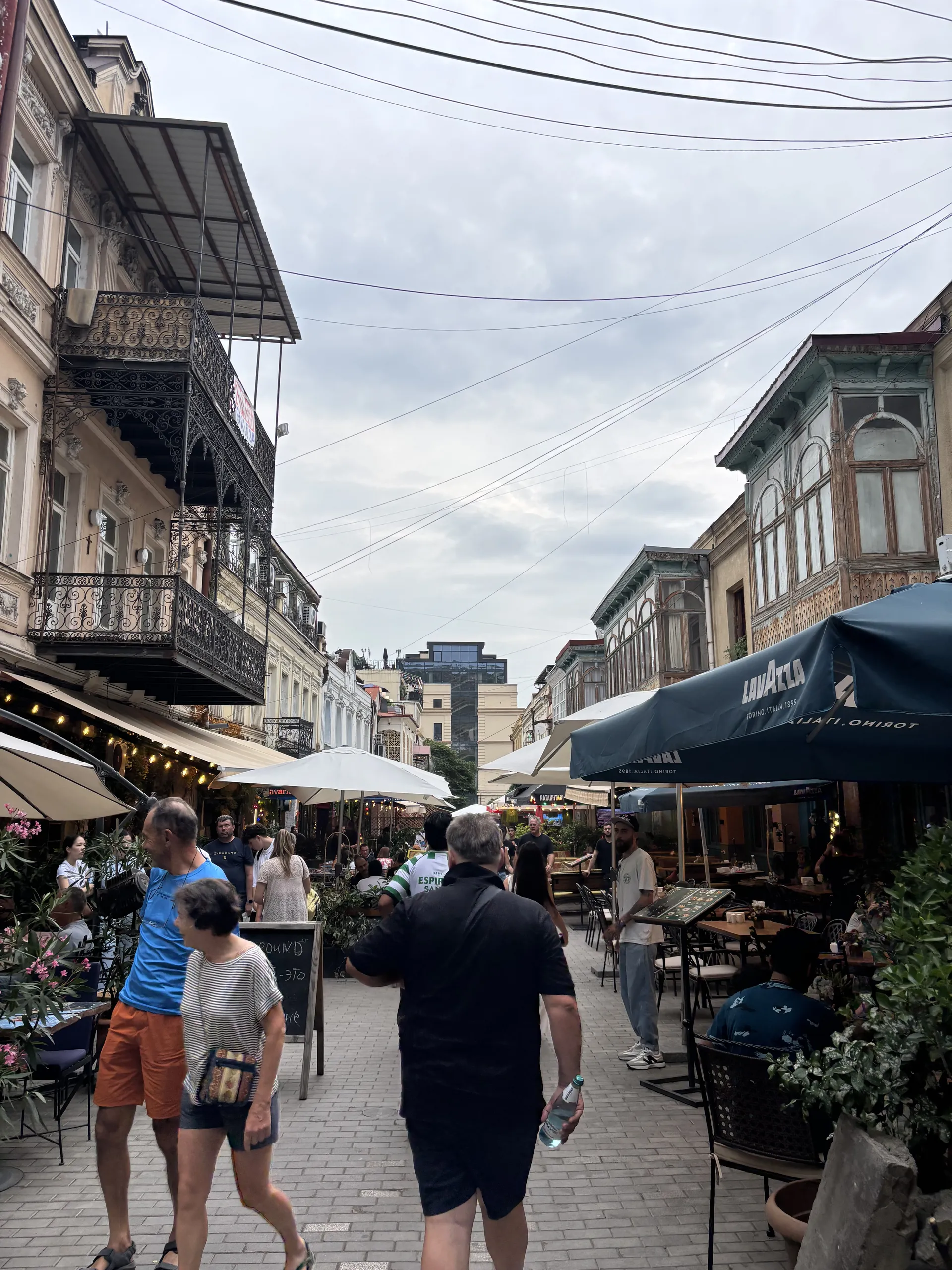 Cafés and pedestrians on Shardeni Street in Tbilisi Old Town